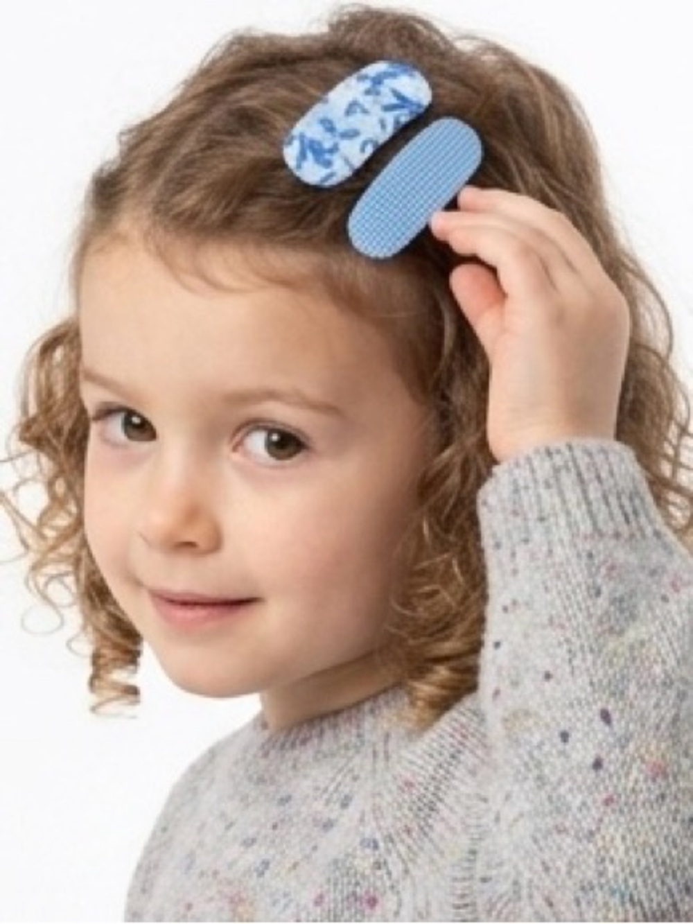 Handmade Fabric Snap Hair Clips Set • Blue Floral & Micro-Check • 2 Pc